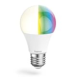 Hama WLAN LED Lampe E27 (Smart Home Lampe 10W Glühbirne, dimmbar, mehrfarbig RGBW, WIFI mit Sprachsteuerung und App, kompatibel mit Alexa, Google, Siri,...