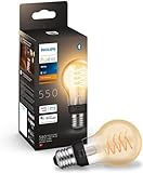 Philips Hue White E27 Filament Lampe (550 lm), dimmbare LED Lampe für das Hue Lichtsystem mit warmweißen Licht, smarte Lichtsteuerung über Sprache und...