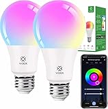 Woox Smart Lampe Alexa Glühbirne E27, Wlan mit App, 10W Warmweiß Kaltweiß, RGB Leuchtmittel, Mehrfarbige Dimmbare,Sprachsteuerung, 2 Stück