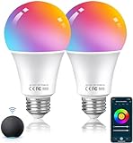 HUTAKUZE Alexa Glühbirnen E27 Smart LED Lampe, 9W 806LM WLAN Mehrfarbige Dimmbare Birne, App Steuern Kompatibel mit Alexa Echo, Google Home, kein Hub...