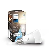 Philips Hue White E27 LED Lampe (806 lm), dimmbares LED Leuchtmittel für das Hue Lichtsystem mit warmweißem Licht, smarte Lichtsteuerung über Sprache...