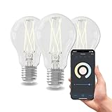 CALEX Smart Filament Glühbirne E27, 3er Set, Wifi LED Glühlampen, WLAN Lampe Vintage Hell, 7W Dimmbar Warmweißes Licht