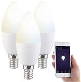 Luminea Smart Lampe: 3er-Set WLAN-LED-Lampen mit Sprachsteuerung, E14, CCT, F (Dimmbare Energiesparlampen E14, WLAN-Glühbirne Alexa E14, Deckenlampe)